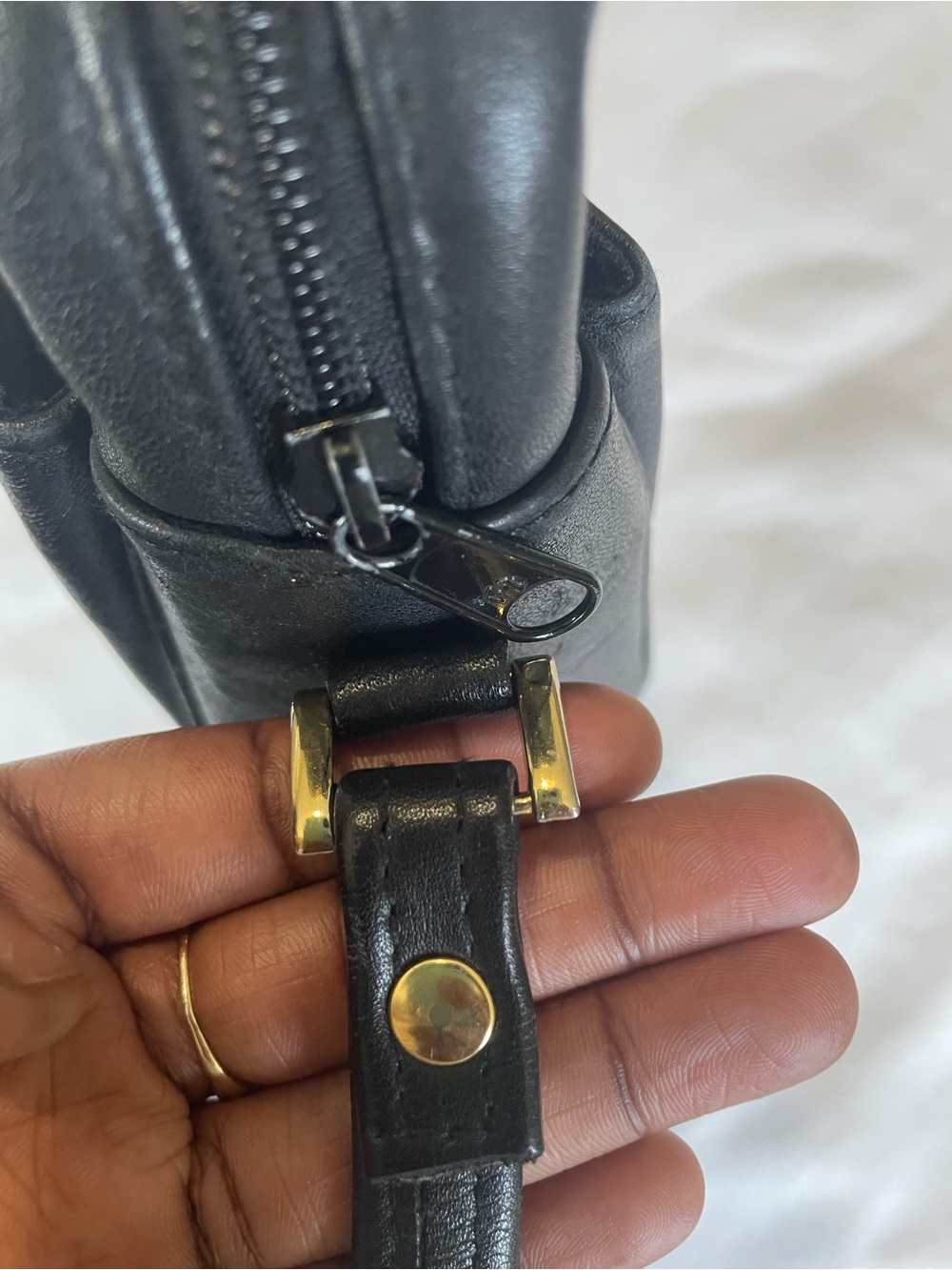 Vintage Etienne Aigner Black Leather Crossbody with Gold Logo Plaque - Picture 4 of 5